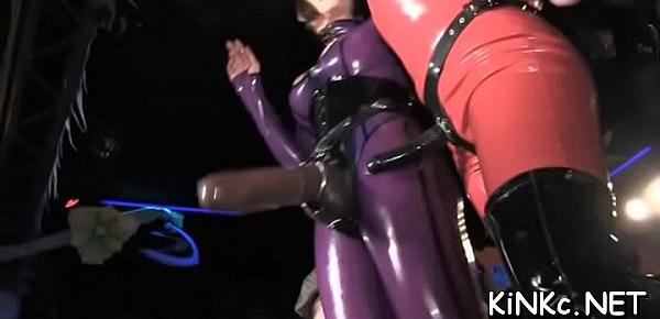  Cold-blooded domina chokes and kicks tied up slave in the balls
